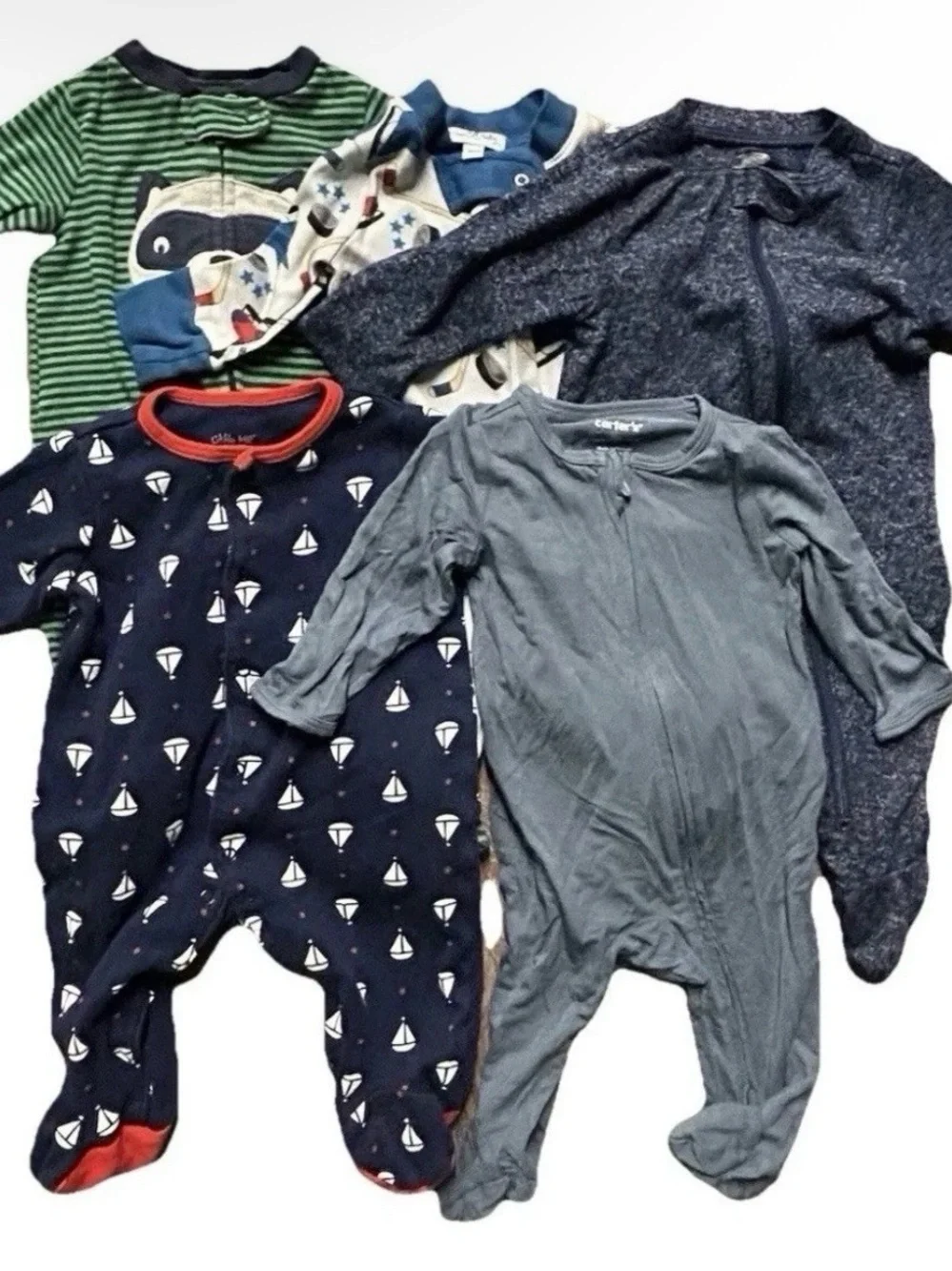 Baby Boy Footie Pajamas 5 Pairs Size 0-3 Months